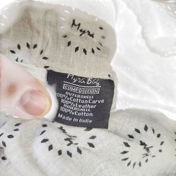 Myra Canvas And Leather Southwestern Shoulder Bag Double Leather Handles - Picture 4 of 12